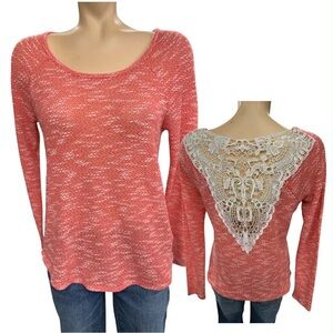 Dex Coral Knit Sweater with Lace Detail Size M